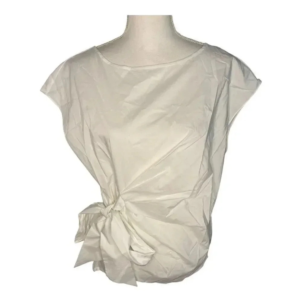 NEW New York‎ & Company Women’s Medium White Faux Wrap Side Tie Blouse NWT